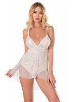 Jakarlı Bodysuit Gecelik - Ekru - KLBN14131