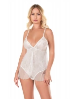 Jakarlı Bodysuit Gecelik - Ekru - KLBN14131