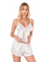 Saten Babydoll Şortlu Set - Ekru - KLBN14086