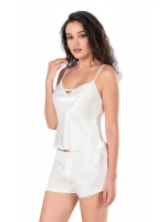 Saten Babydoll Şortlu Set - Ekru - KLBN14094