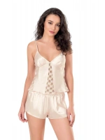 Saten Babydoll Şortlu Set - Fildişi - KLBN14057