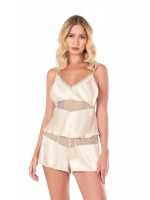 Saten Babydoll Şortlu Set - Fildişi - KLBN14074