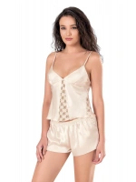 Saten Babydoll Şortlu Set - Fildişi - KLBN14057