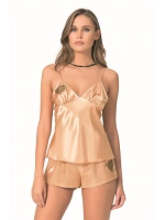 Saten Babydoll Şortlu Set - Gold - KLBN12822