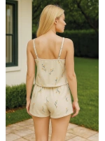 Çiçek Desenli Askılı Şortlu Pijama Takımı - Gri - KLBN25994