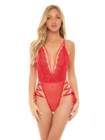 İp Detaylı Dantelli Transparan Fantazi Body - Kırmızı - KLBN31062