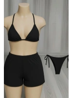 Kadın 3lü Set Siyah Şortlu ve Yandan Bağlamalı Bikini Mayo Takımı