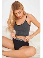Kadın Anstrasit Gri İp Askılı Crop Top Bluz