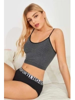 Kadın Anstrasit Gri İp Askılı Crop Top Bluz