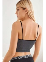 Kadın Anstrasit Gri İp Askılı Crop Top Bluz
