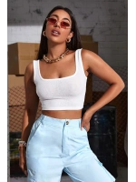 Kadın Beyaz Kalın Askılı Crop Top Büstiyer