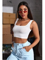 Kadın Beyaz Kalın Askılı Crop Top Büstiyer