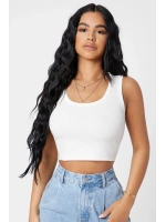 Kadın Beyaz Kare Yaka Crop Top Bluz