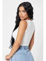 Kadın Beyaz Kare Yaka Crop Top Bluz