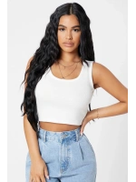 Kadın Beyaz Kare Yaka Crop Top Bluz