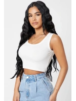 Kadın Beyaz Kare Yaka Crop Top Bluz