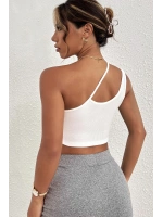 Kadın Beyaz Tek Omuzlu Çapraz Askılı Crop Top Büstiyer