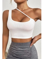 Kadın Beyaz Tek Omuzlu Çapraz Askılı Crop Top Büstiyer