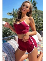 Kadın Bordo Askılı Crop Top ve Şortlu Gecelik Takım