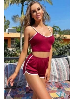 Kadın Bordo Askılı Crop Top ve Şortlu Gecelik Takım
