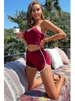 Kadın Bordo Askılı Crop Top ve Şortlu Gecelik Takım