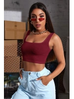 Kadın Bordo Kalın Askılı Crop Top Büstiyer