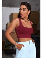 Kadın Bordo Kalın Askılı Crop Top Büstiyer