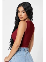 Kadın Bordo Kare Yaka Crop Top Bluz