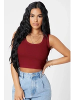 Kadın Bordo Kare Yaka Crop Top Bluz