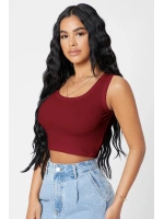Kadın Bordo Kare Yaka Crop Top Bluz