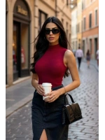 Kadın Bordo Kolsuz Balıkçı Yaka Basic Bluz