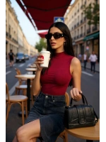 Kadın Bordo Kolsuz Balıkçı Yaka Basic Bluz