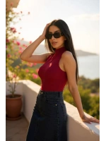 Kadın Bordo Kolsuz Balıkçı Yaka Basic Bluz