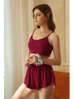 Kadın Bordo Şortlu Kaşkorse Gecelik Takım