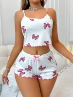 Kadın Fiyonklu Beyaz Şortlu Pijama Takımı