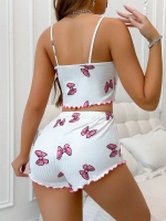 Kadın Fiyonklu Beyaz Şortlu Pijama Takımı