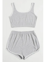Kadın Gri Askılı Crop Top ve Şortlu Gecelik Takım