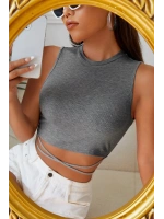 Kadın Gri Çapraz Bağlamalı Crop Top Büstiyer
