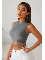 Kadın Gri Çapraz Bağlamalı Crop Top Büstiyer