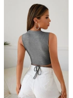 Kadın Gri Çapraz Bağlamalı Crop Top Büstiyer