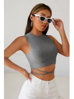 Kadın Gri Çapraz Bağlamalı Crop Top Büstiyer