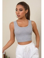 Kadın Gri Kare Yaka Crop Top Bluz