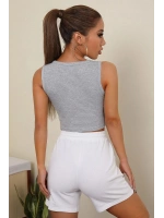 Kadın Gri Kare Yaka Crop Top Bluz