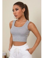 Kadın Gri Kare Yaka Crop Top Bluz