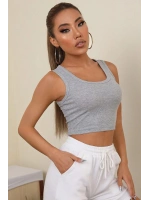 Kadın Gri Kare Yaka Crop Top Bluz