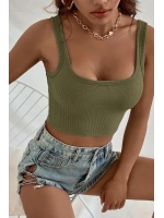 Kadın Haki Yeşili Kalın Askılı Crop Top Büstiyer