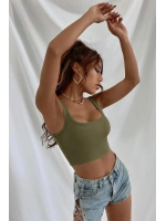 Kadın Haki Yeşili Kalın Askılı Crop Top Büstiyer