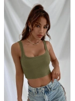 Kadın Haki Yeşili Kalın Askılı Crop Top Büstiyer