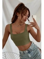 Kadın Haki Yeşili Kalın Askılı Crop Top Büstiyer