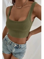 Kadın Haki Yeşili Kalın Askılı Crop Top Büstiyer